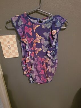 Girls Purple Butterfly Ruffle One-Piece